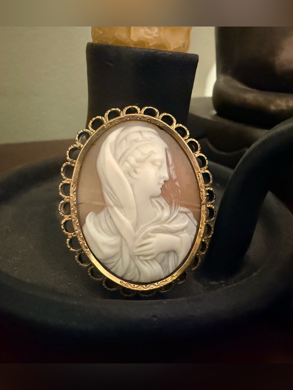 Antique Shell Cameo Madonna Brooch